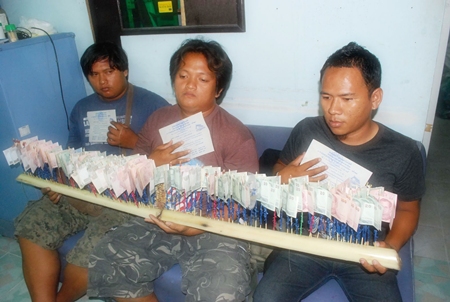 Talk about bad karma: Sarawut Kaewto, Chatchawan Kerdrian and Tawan Jekkoi have been arrested for duping devout Buddhists out of hundreds of thousands of baht in a bogus charity temple construction scam.